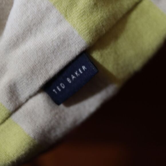 Ted Baker Men’s Preppy Yellow Gray Stripe Cotton Crewneck Sweater Medium Chic - Picture 7 of 13